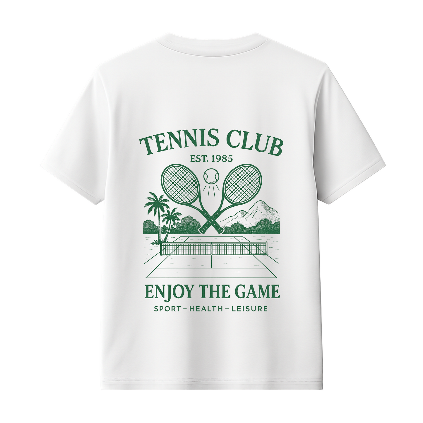 T-shirt blanc manche courte avec imprimé tennis en vert, style old school