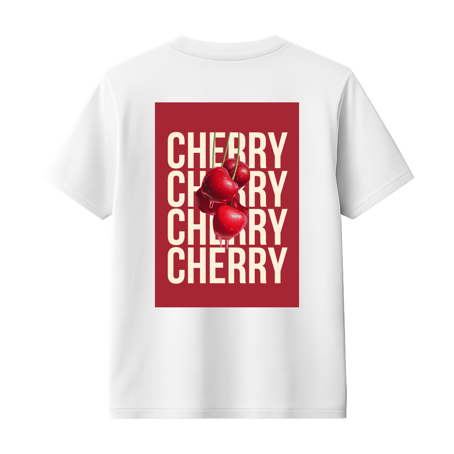 Zoom sur l’imprimé cerise du t-shirt été Cherry Candy – détail fruité.