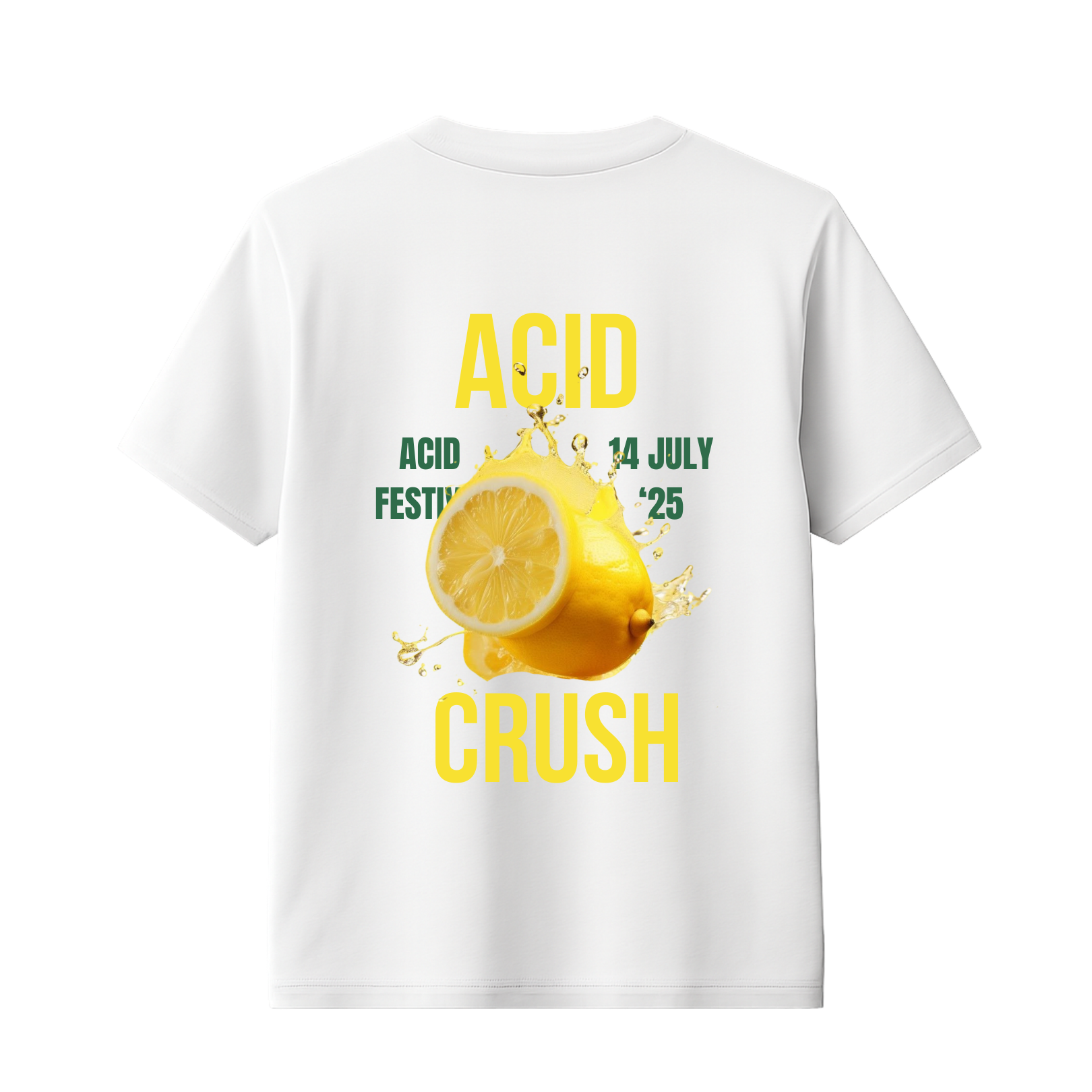 Tee-shirt été blanc avec design citron – porté par une femme en extérieur.